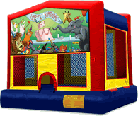 15 x 15 Happy Birthday Animal Panel Moonwalk with Basketball Hoop 15 x 15 Happy Birthday Animal Panel Moonwalk with Basketball Hoop