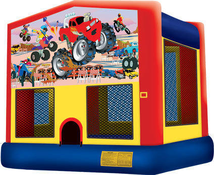 15 x 15 Monster Truck Moonwalk with Basketball Hoop 15 x 15 Monster Truck Moonwalk with Basketball Hoop